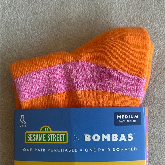 Bombas Sesame Street “Big Bird “Striped Socks - Orange, Pink, Yellow - Picture 2 of 6